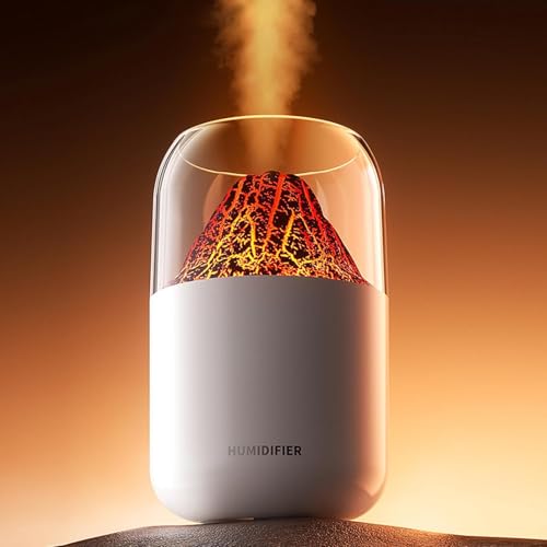 Inditradition plastic Volcano Shape Humidifier for Room Moisture|Ultrasonic Essential Oil Aroma Diffuser for Home (with Multi-Colour LED, 6 Inches Long, 300ml Tank) - White - Image 2