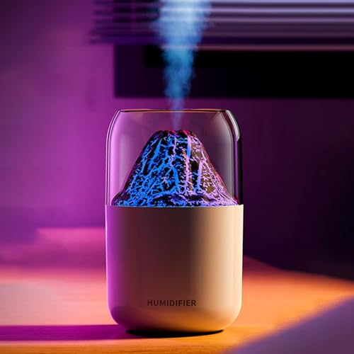 Inditradition plastic Volcano Shape Humidifier for Room Moisture|Ultrasonic Essential Oil Aroma Diffuser for Home (with Multi-Colour LED, 6 Inches Long, 300ml Tank) - White - Image 1