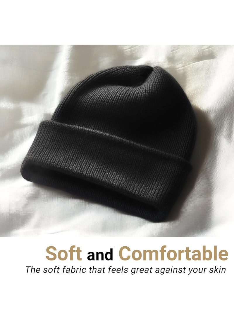 2-Pack Beanie for Men & Women - Cuffed Knit Winter Hats, Warm Slouchy Skull Cap Beanies, Black/Grey - Image 2