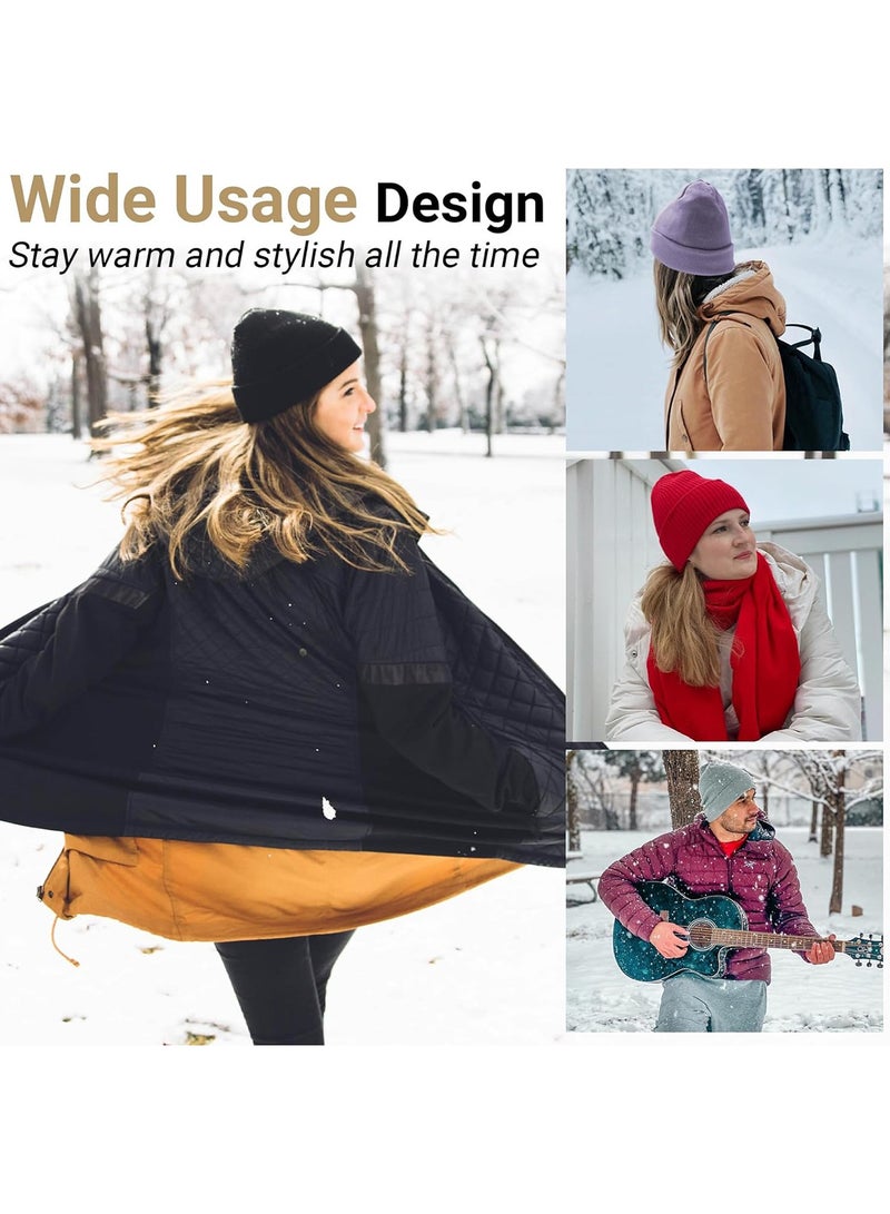 2-Pack Beanie for Men & Women - Cuffed Knit Winter Hats, Warm Slouchy Skull Cap Beanies, Black/Grey - Image 4