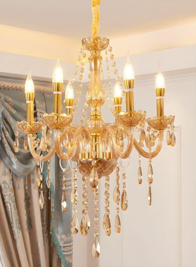 Virya Luxury Europe-Style Victorian Crystal Hanging Chandelier for Living Room, Gold, 6-Light, Italian Chandelier Candlestick - Image 1