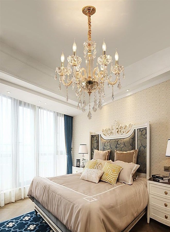 Virya Luxury Europe-Style Victorian Crystal Hanging Chandelier for Living Room, Gold, 6-Light, Italian Chandelier Candlestick - Image 4