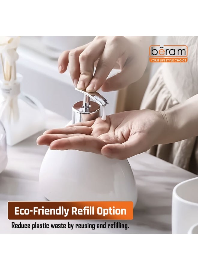 Beram 340ml Pear-Shaped Soap Dispenser Bathroom Accessory Glossy Ceramic Lotion Pump Bottle  Elegant Countertop for Hand Soap Sanitizer or Shampoo Reusable Ceramic Dispenser (Plain Pear White) - Image 5