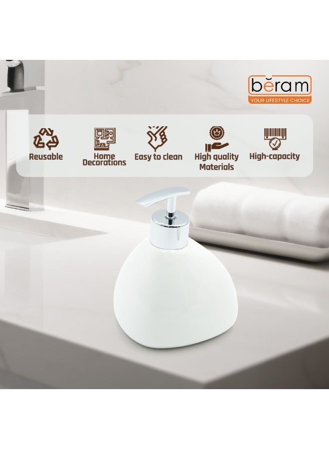 Beram 340ml Pear-Shaped Soap Dispenser Bathroom Accessory Glossy Ceramic Lotion Pump Bottle  Elegant Countertop for Hand Soap Sanitizer or Shampoo Reusable Ceramic Dispenser (Plain Pear White) - Image 2