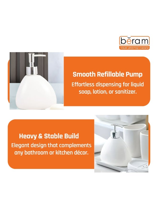 Beram 340ml Pear-Shaped Soap Dispenser Bathroom Accessory Glossy Ceramic Lotion Pump Bottle  Elegant Countertop for Hand Soap Sanitizer or Shampoo Reusable Ceramic Dispenser (Plain Pear White) - Image 4