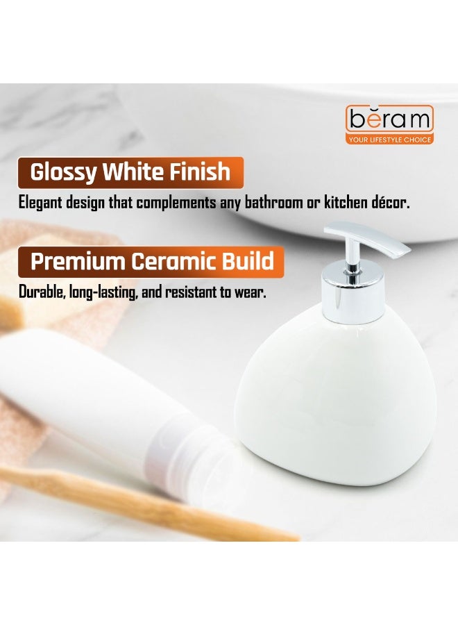 Beram 340ml Pear-Shaped Soap Dispenser Bathroom Accessory Glossy Ceramic Lotion Pump Bottle  Elegant Countertop for Hand Soap Sanitizer or Shampoo Reusable Ceramic Dispenser (Plain Pear White) - Image 3