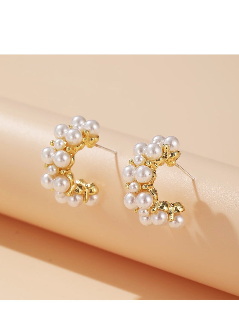 sweet pearl C - shaped hoop earrings, French - style, with a high - end sense, gentle and sweet, niche, suitable for commuting  - Image 3