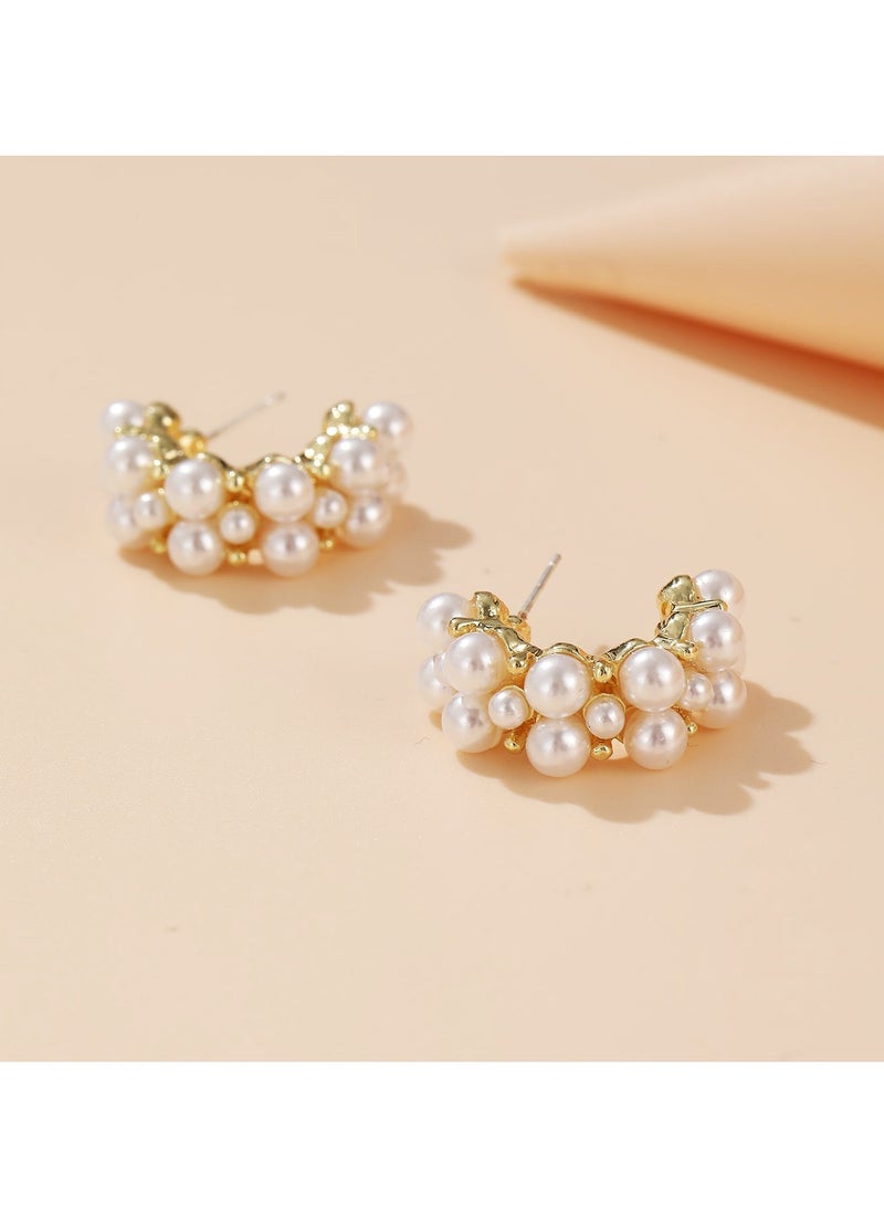 sweet pearl C - shaped hoop earrings, French - style, with a high - end sense, gentle and sweet, niche, suitable for commuting  - Image 2