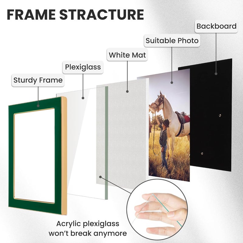 Fun Memories 5x7 Picture Frame - 3pcs Green Enamel Glass Photo Frame with Gold Metal Edge & Easel for Display Picture Frame on Countertops, Tabletops, Bookshelves, Desks, Walls (Green/Gold) - Image 5