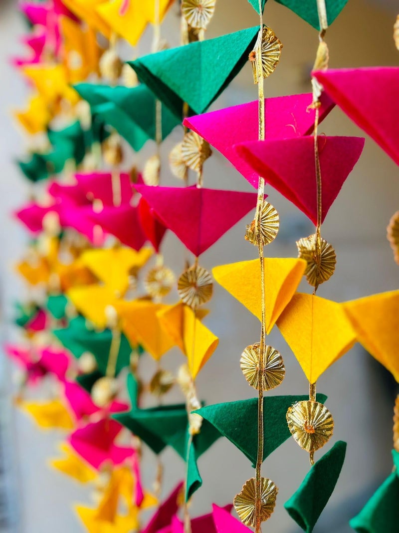 Craftomanic® Handmade Wall Decor Decorative Triangle 4.5 Ft 10 pcs Hanging Gotta Tikki Strings for Temple/Pooja Decor Mehndi, Haldi, Wedding/Backdrops, Color Theme Party, Festivals - Image 3