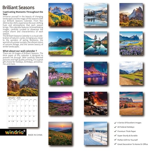 windrio 2026 Wall Calendar,Calendar 2026, November 2025 - December 2026, Wall Calendar Brilliant Seasons, 12" x 24" Opened,Full Page Months Thick & Sturdy Paper for Gift Perfect Calendar Organizing & Planning - Image 2