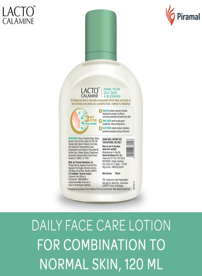 Lacto Calamine Face Lotion for Oil Balance - Combination to Normal Skin - 120 ml & Lacto Calamine Aloe Vera Gel with 99% Pure Natural Aloe Vera, Vitamin E and Glycerin - 150 g - Pack of 1 - Image 2