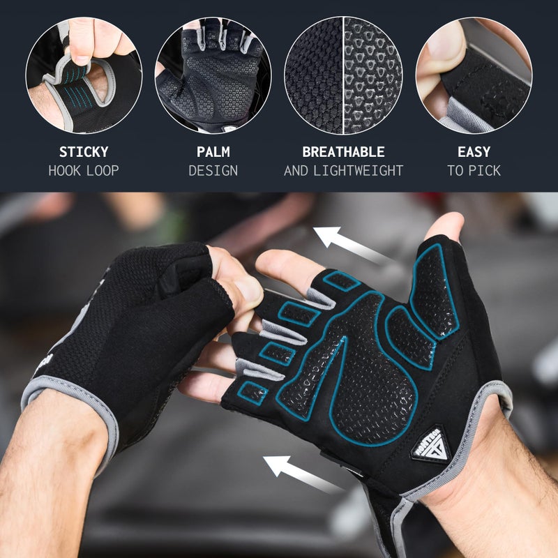 FIGHTECH Workout Gloves for Men and Women | Fingerless Weight Lifting Gym Gloves (Large, Black/Gray) - Image 3