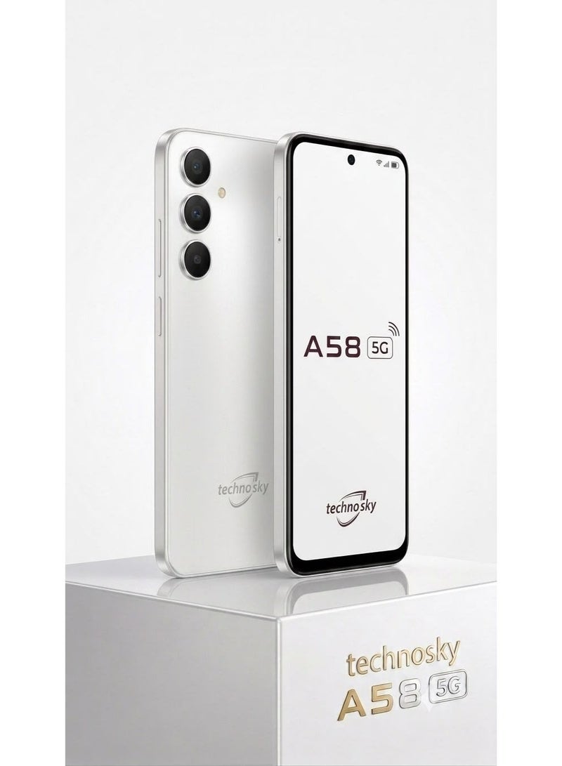  تكنو سكاي هاتف ذكي techno sky A58 5G كاميرا ثلاثية بطارية 5500 مللي أمبير ابيض - Image 1