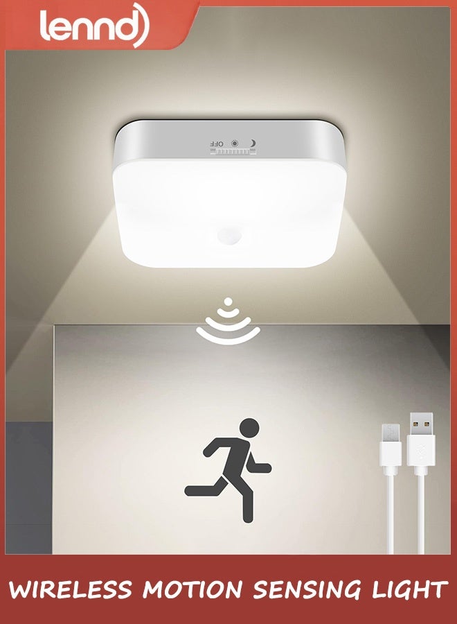 LENND Rechargeable Motion Sensor Closet Light, Rechargeable Battery Operated Ceiling Light Wireless, 500LM Wireless Motion Activated Light for Shower Stairs Hallway Pantry Porch Garage, 5000K - Image 1