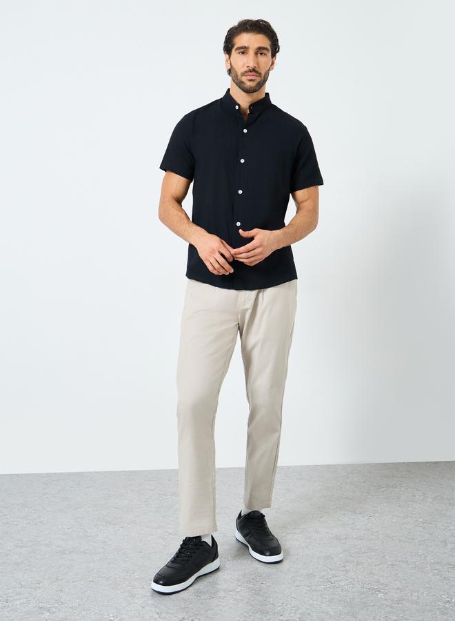 Take Two Black Graphic Print Mandarin Collar Buttoned Shirt - Image 2