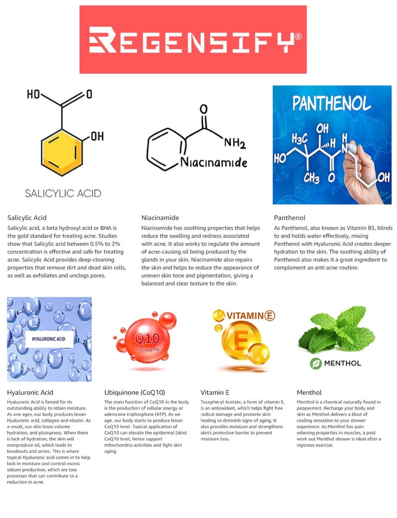 REGENSIFY Red Acne Extra Cool Body Wash 500 ml (17 Fl Oz) [1% Menthol, 1% Salicylic Acid, Niacinamide, Panthenol, Hyaluronic Acid, Coenzyme Q10, Vitamin E] - Anti Aging, Hydrating, Icy Shower Gel - Image 3