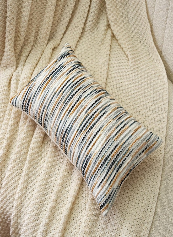 Aeckself Boho Striped Pillow Cover 12x20, Rectangle Decorative Lumbar Throw Pillow Cover Chenille Neutral Pillowcase for Couch Bedroom Living Room, Yellow Gray - Image 3