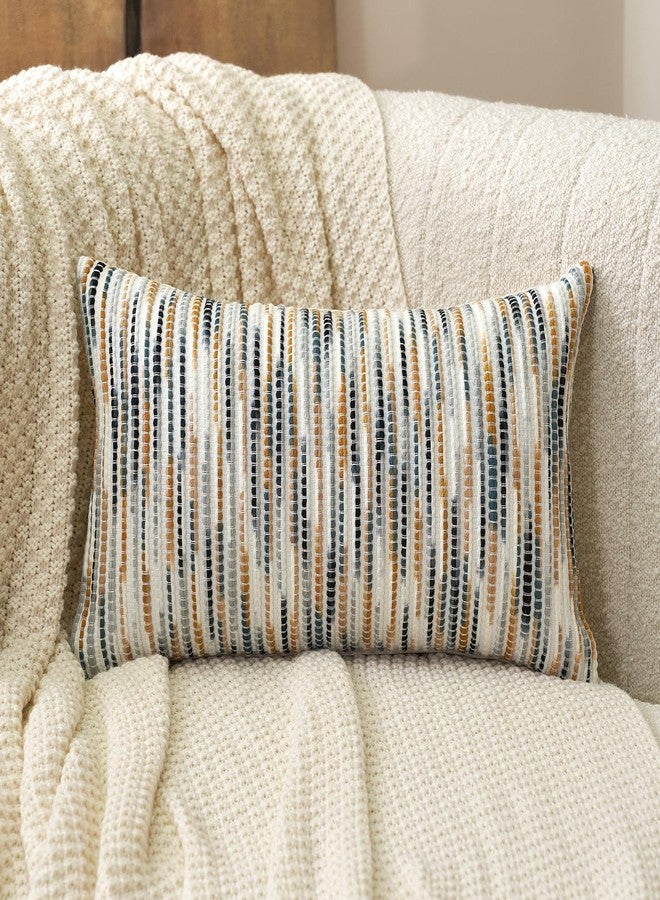 Aeckself Boho Striped Pillow Cover 12x20, Rectangle Decorative Lumbar Throw Pillow Cover Chenille Neutral Pillowcase for Couch Bedroom Living Room, Yellow Gray - Image 2
