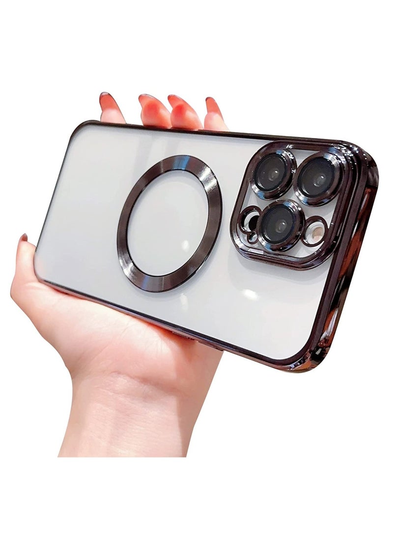 Raxoom Compatible with iPhone 14 Pro Max Case Magnetic with Full Camera Lens Protective,Electroplated Silicone Clear Shockproof Protective Case Cover 6.7 Inch (Black) - Image 1