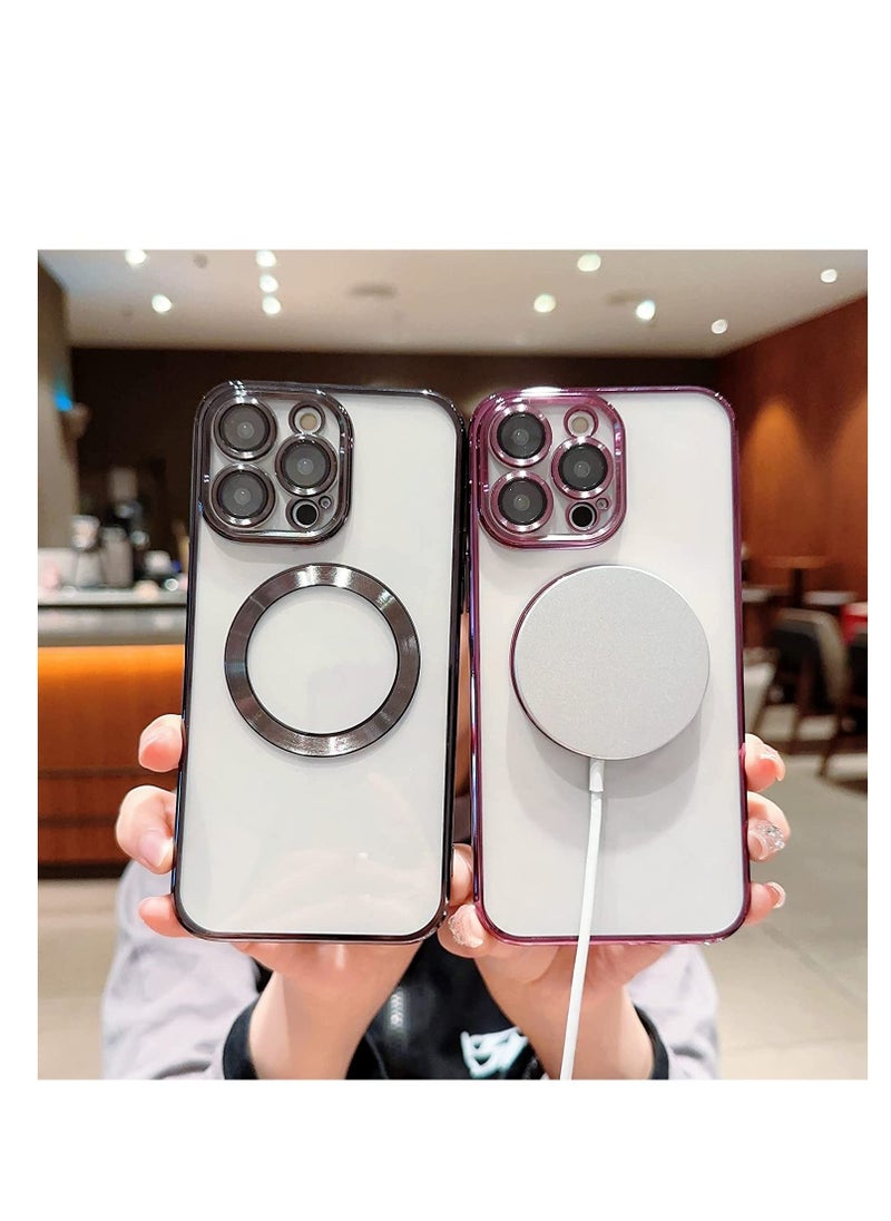 Raxoom Compatible with iPhone 14 Pro Max Case Magnetic with Full Camera Lens Protective,Electroplated Silicone Clear Shockproof Protective Case Cover 6.7 Inch (Black) - Image 2