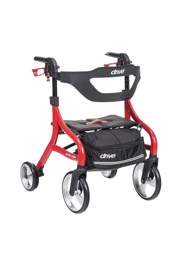 Drive Medical Nitro Sprint Foldable Rollator Walker with Seat, Petite Height Lightweight Rollator with Large Wheels, Folding Rollator, Short Rolling Walker for Seniors and Adults, Red  - Image 1