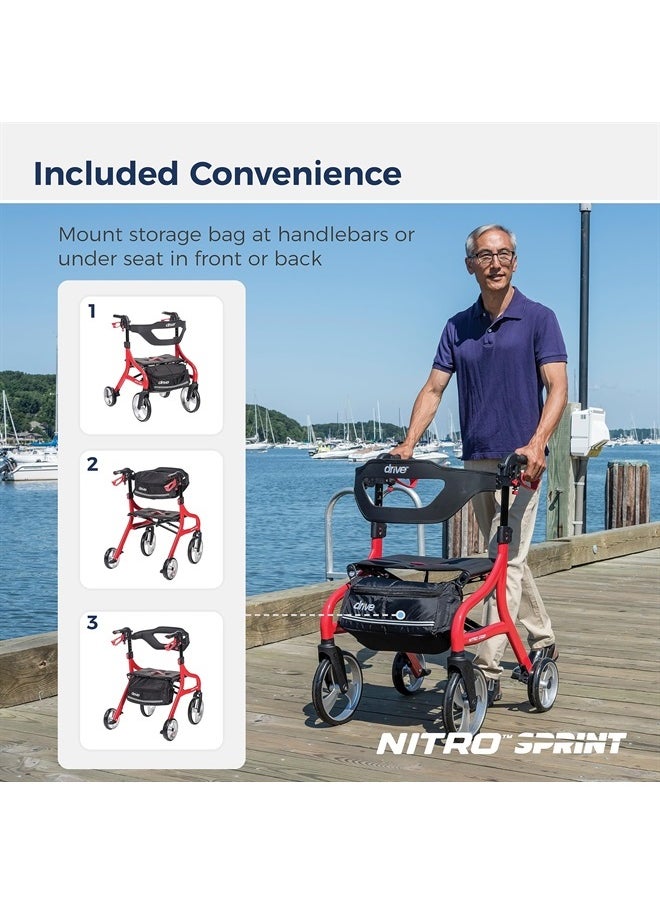 Drive Medical Nitro Sprint Foldable Rollator Walker with Seat, Petite Height Lightweight Rollator with Large Wheels, Folding Rollator, Short Rolling Walker for Seniors and Adults, Red  - Image 4