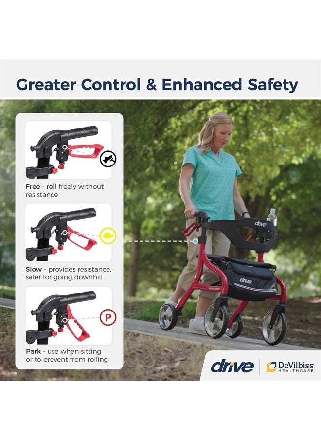Drive Medical Nitro Sprint Foldable Rollator Walker with Seat, Petite Height Lightweight Rollator with Large Wheels, Folding Rollator, Short Rolling Walker for Seniors and Adults, Red  - Image 3