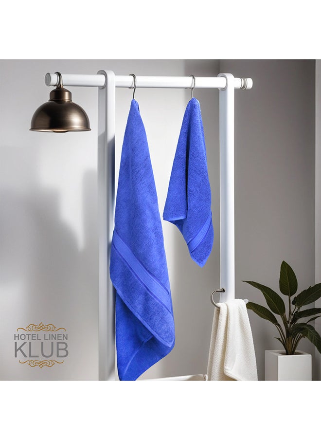 Hotel Linen Klub مجموعة من 2 من المناشف الحمام ومناشف اليد من فندق لينن كلوب الفاخرة - 100% قطن 650 غم وزن ثقيل - نسيج تيري بوبورد دائري - ناعم جدًا، سريعة الجفاف، عالية الامتصاص، أزرق ملكي  - Image 4