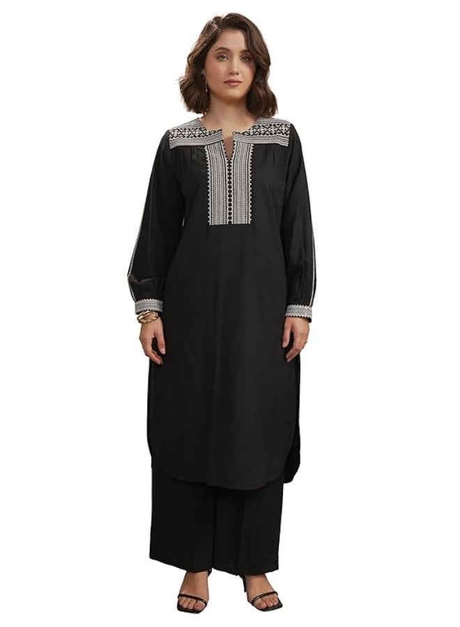 Vishudh Women's Kurta | Regular Fit | Trendy Ethnic Top for Everyday Comfort  black xl - Image 1