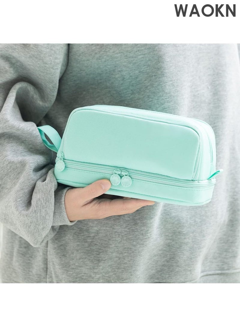 دبليو أيه أو كي أن حافظة أقلام رصاص بسعة كبيرة جدًا - حقيبة تنظيم متعددة الفتحات بأربعة أقسام للمدرسة والمكتب - حامل أدوات مكتبية أنيق بسحاب إغلاق - يتسع لأكثر من 100 قلم، وأقلام تحديد، وأقلام تمييز - حقيبة أقلام رصاص من القماش المتين للمراهقين/البالغين (أخضر نعناعي) - Image 5