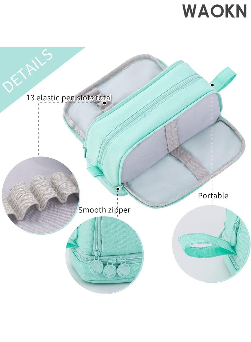 دبليو أيه أو كي أن حافظة أقلام رصاص بسعة كبيرة جدًا - حقيبة تنظيم متعددة الفتحات بأربعة أقسام للمدرسة والمكتب - حامل أدوات مكتبية أنيق بسحاب إغلاق - يتسع لأكثر من 100 قلم، وأقلام تحديد، وأقلام تمييز - حقيبة أقلام رصاص من القماش المتين للمراهقين/البالغين (أخضر نعناعي) - Image 4