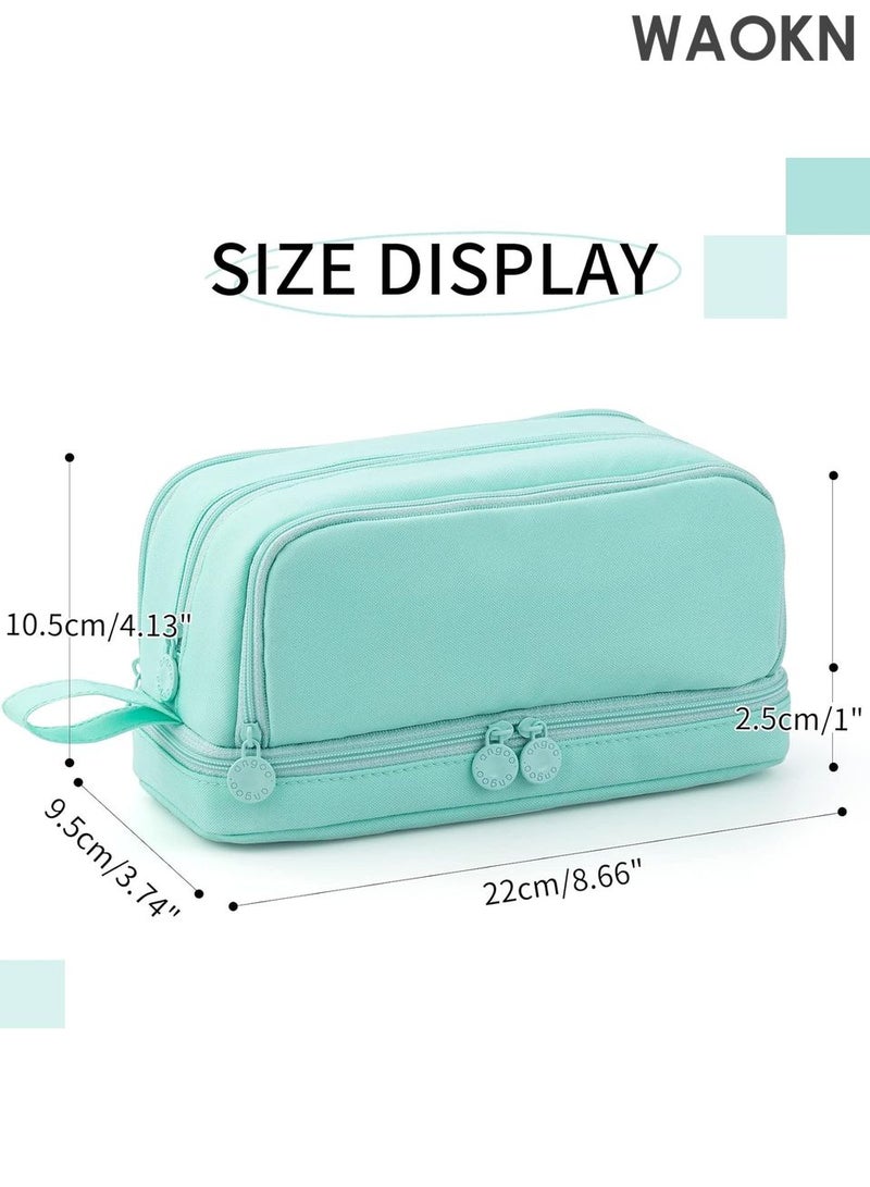 دبليو أيه أو كي أن حافظة أقلام رصاص بسعة كبيرة جدًا - حقيبة تنظيم متعددة الفتحات بأربعة أقسام للمدرسة والمكتب - حامل أدوات مكتبية أنيق بسحاب إغلاق - يتسع لأكثر من 100 قلم، وأقلام تحديد، وأقلام تمييز - حقيبة أقلام رصاص من القماش المتين للمراهقين/البالغين (أخضر نعناعي) - Image 2