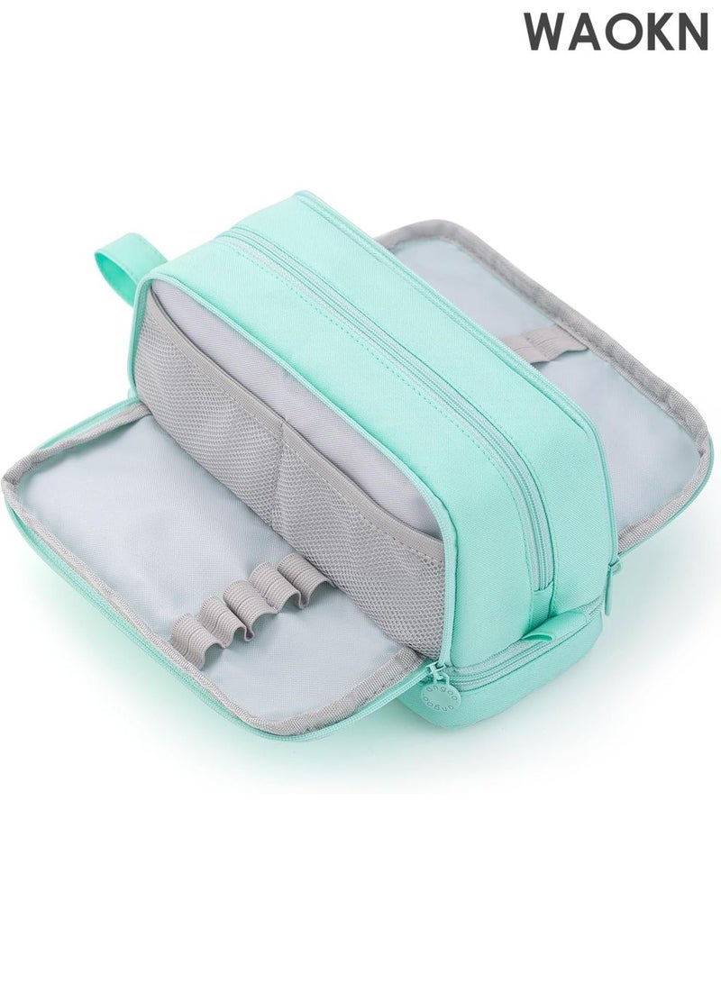 دبليو أيه أو كي أن حافظة أقلام رصاص بسعة كبيرة جدًا - حقيبة تنظيم متعددة الفتحات بأربعة أقسام للمدرسة والمكتب - حامل أدوات مكتبية أنيق بسحاب إغلاق - يتسع لأكثر من 100 قلم، وأقلام تحديد، وأقلام تمييز - حقيبة أقلام رصاص من القماش المتين للمراهقين/البالغين (أخضر نعناعي) - Image 1