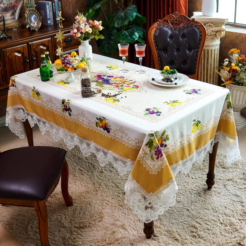 SUTAVIA Lace Embroidered Table Cloth,Rectangular Farmhouse TableCover,Classic Oblong Antique Flower Decor Macrame Tablecloth (Yellow, Rectangle/Oblong,52 x 70 Inch,4-6 Seats) - Image 2