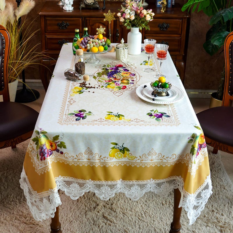 SUTAVIA Lace Embroidered Table Cloth,Rectangular Farmhouse TableCover,Classic Oblong Antique Flower Decor Macrame Tablecloth (Yellow, Rectangle/Oblong,52 x 70 Inch,4-6 Seats) - Image 5