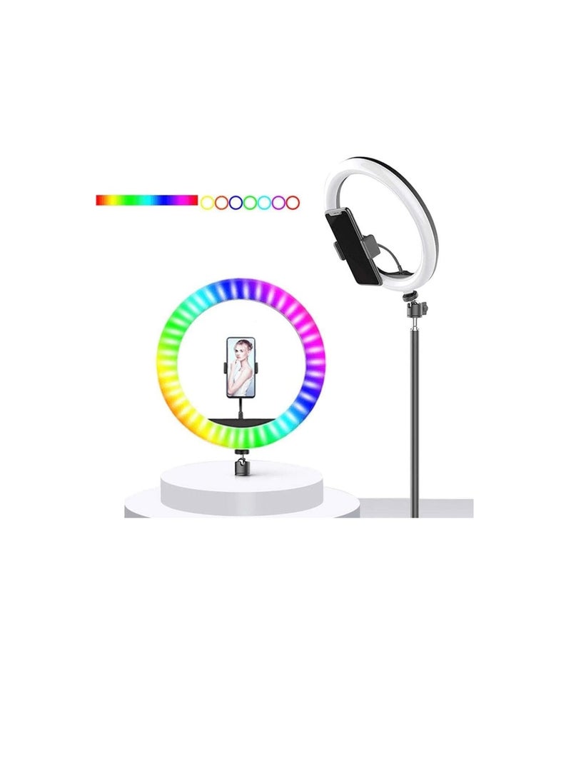 "25 cm RGB LED Ring Light (10 Color Modes) with Soft Lighting, Metal Tripod Stand, Ideal for Live Streaming & TikTok Videos, Model MJ26.00" - Image 1