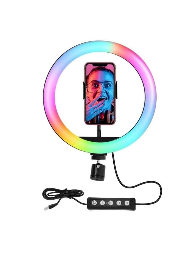 "25 cm RGB LED Ring Light (10 Color Modes) with Soft Lighting, Metal Tripod Stand, Ideal for Live Streaming & TikTok Videos, Model MJ26.00" - Image 2