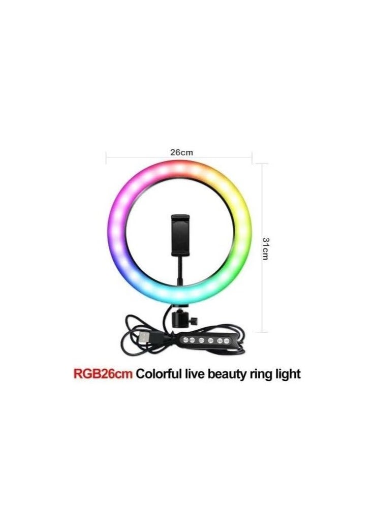 "25 cm RGB LED Ring Light (10 Color Modes) with Soft Lighting, Metal Tripod Stand, Ideal for Live Streaming & TikTok Videos, Model MJ26.00" - Image 3