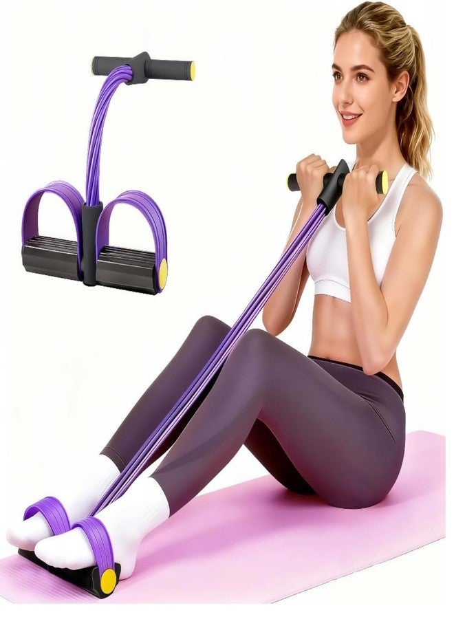 Muej 4-Tube Elastic Yoga Pedal Puller Resistance Band - Natural Latex Tension Rope Fitness Equipment for Abdomen, Waist, Arms & Legs, Home Workout Slimming Trainer - Image 1