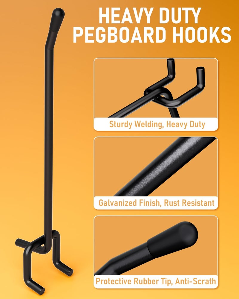 INCLY 60 Pack 2/4/6 Inch Black Pegboard Hooks, 1/4" Heavy Duty Peg Board Shelving Hooks Accessories, Peg Board Tool Hangers Fit for 1/4" Pegboard Hanging Tools Garage, Craft Organizing, Kitchen, Store - Image 5