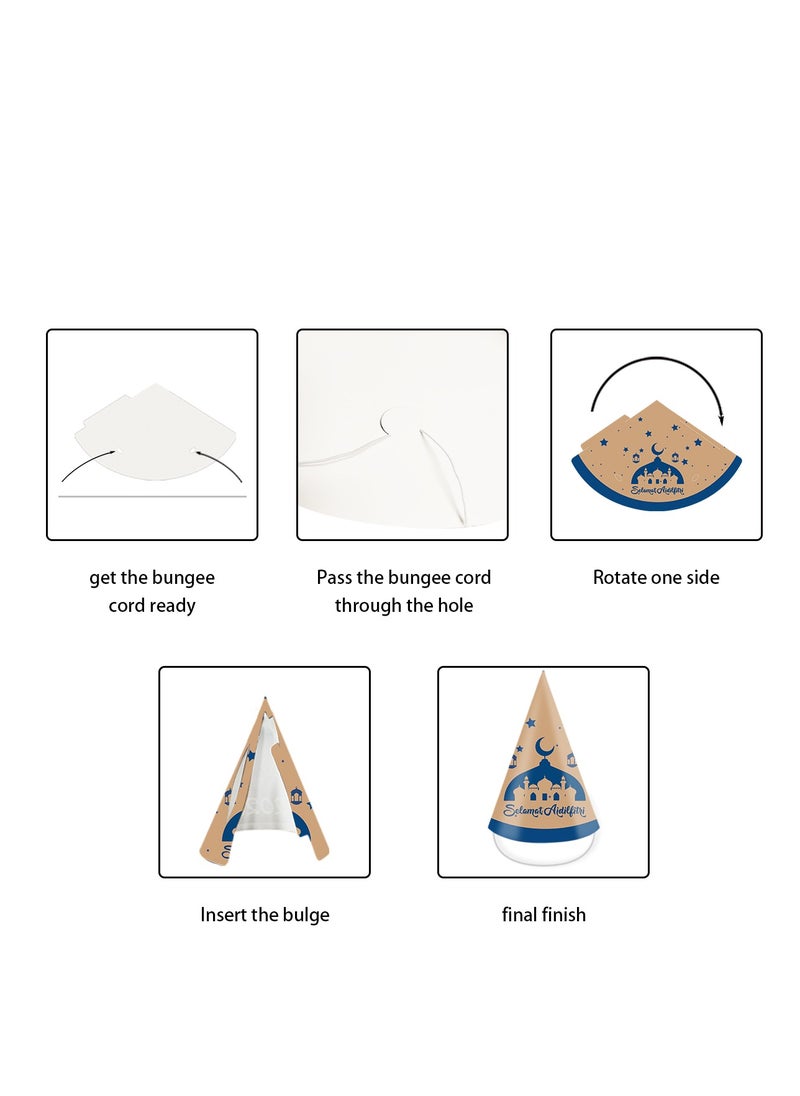 Y&D 6 Pcs Ramadan Eid Party Hats For Kids Adult Paper Decorative Party Hats For Ramadan Eid Mubarak Party Supplies Celebration  - Image 3