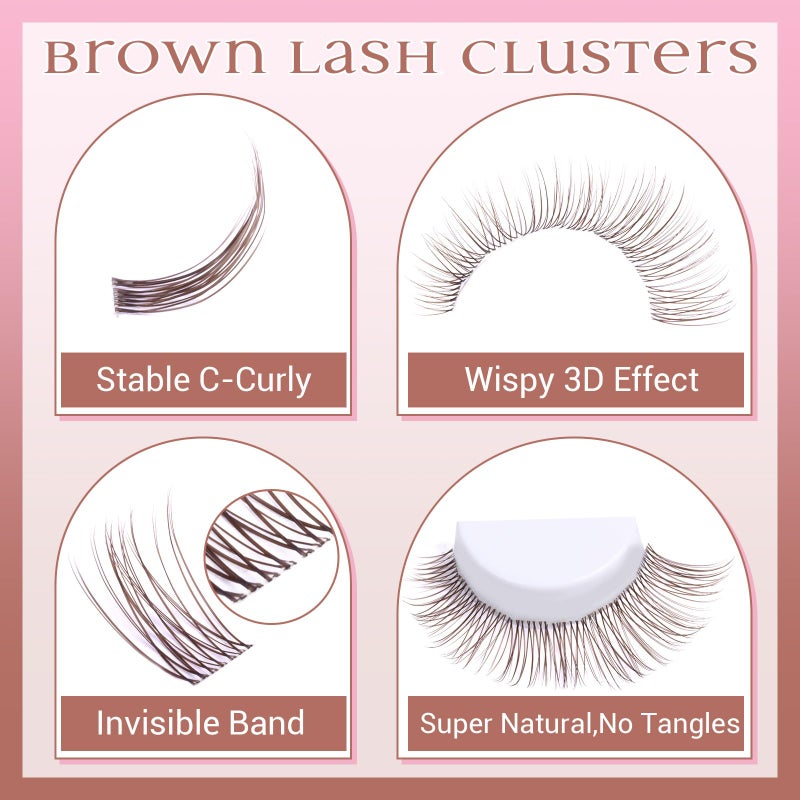 zanlufly Brown Lash Clusters Kit Natural Dark Brown Eyelash Clusters Wispy Lash Extension Kit Brown Cluster Eyelash Extensions Kit 8-16MM DIY Individual Lashes with Lash Bond and Seal Tweezers by ZANLUFLY - Image 4