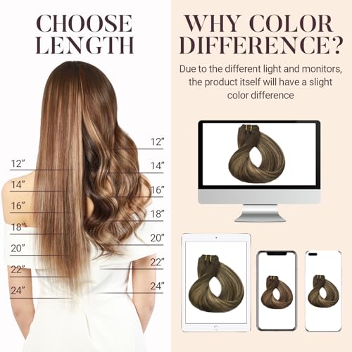 MAXITA Clip in Hair Extensions Real Human Hair, 5pcs 80g Balayage Chocolate Brown to Caramel Blonde 20 Inch, Hair Extensions Real Human Hair Long Straight Natural Hair for Woman - Image 5