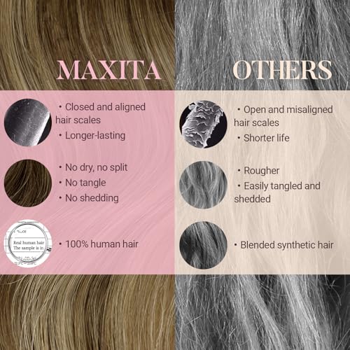 MAXITA Clip in Hair Extensions Real Human Hair, 5pcs 80g Balayage Chocolate Brown to Caramel Blonde 20 Inch, Hair Extensions Real Human Hair Long Straight Natural Hair for Woman - Image 3