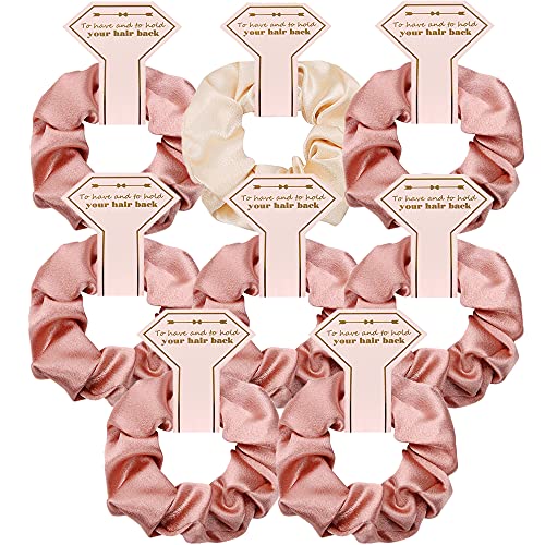 Hasoar 8pcs Satin Bridesmaid Proposal Gifts Hair Ties Hair Scrunchies Bachelorette Party Favors Satin Bridesmaid Gift for Wedding Parties (Beige & Rose gold) - Image 1