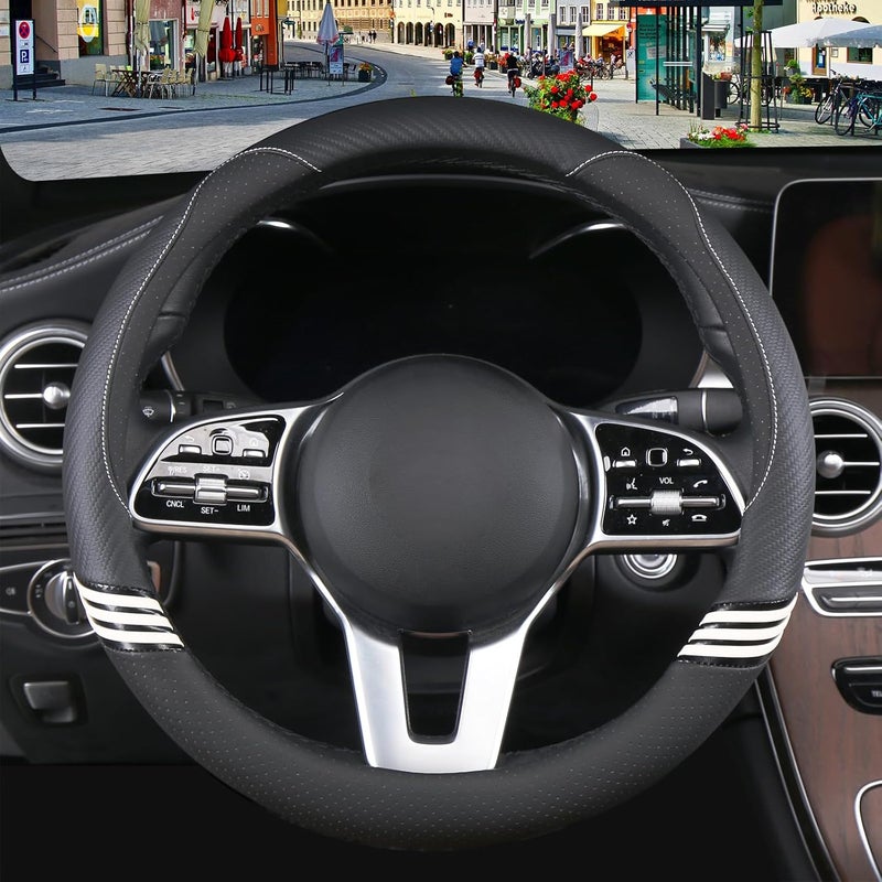 Binsheo Cute Steering Wheel Cover for Women Men Leather Universal 15 inch,Black - Image 3