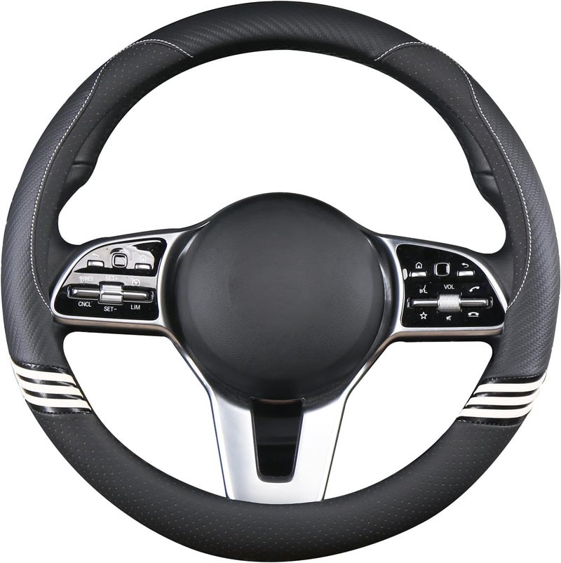Binsheo Cute Steering Wheel Cover for Women Men Leather Universal 15 inch,Black - Image 2