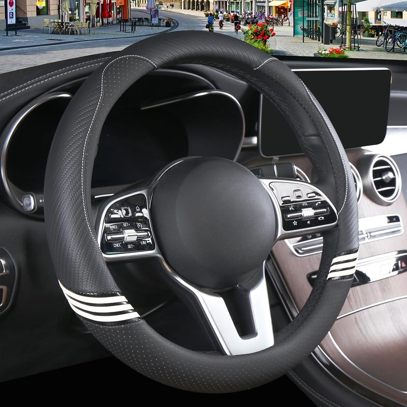 Binsheo Cute Steering Wheel Cover for Women Men Leather Universal 15 inch,Black - Image 1