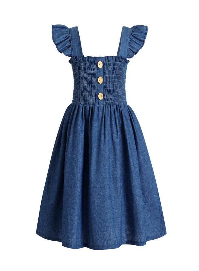 JEELLIGULAR Toddler Dress Ruffle Sleeveless Button Down Denim Dress for Toddler Girl Dress Summer Beach Casual A-line Sundress (5T-6T, Jeans Blue) - Image 1